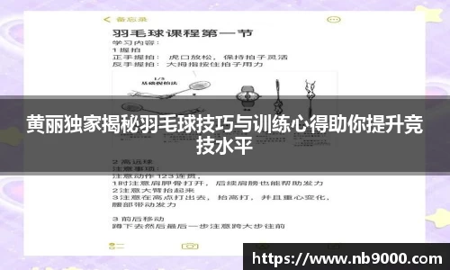 黄丽独家揭秘羽毛球技巧与训练心得助你提升竞技水平